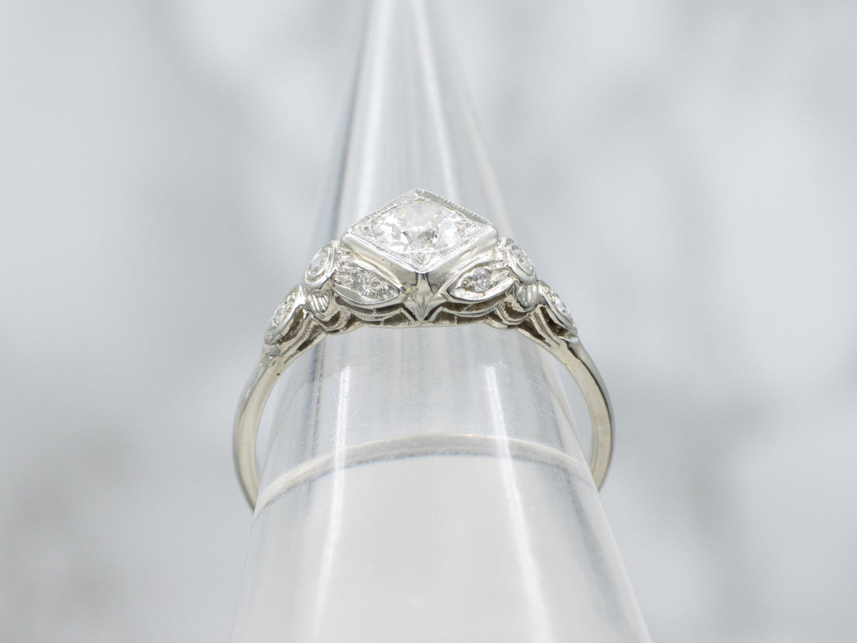 Antique Bezel-Set Diamond White Gold Engagement Ring