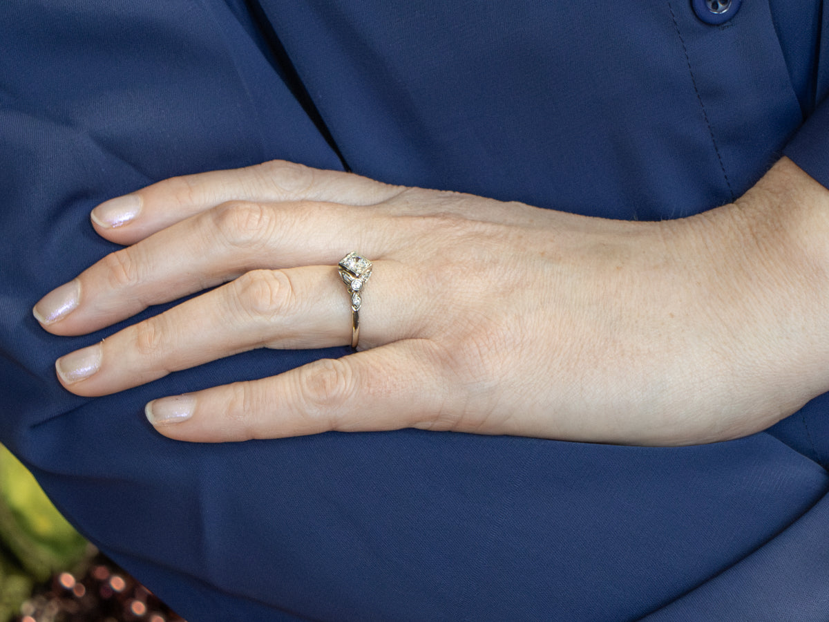 Antique Bezel-Set Diamond White Gold Engagement Ring
