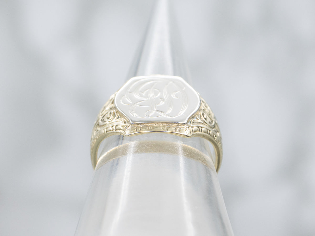 Antique Two-Tone Gold "CB" Initialed Engraved Signet Ring