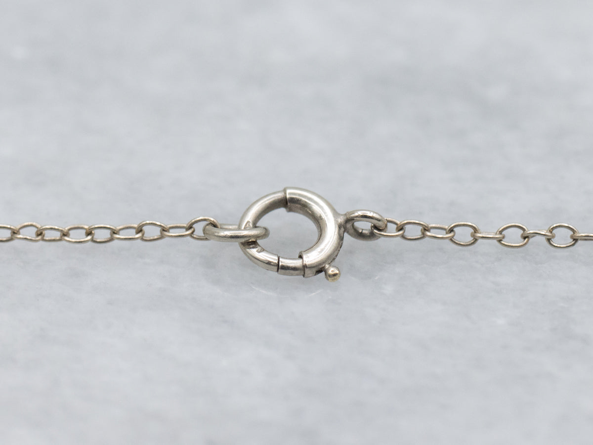 Art Deco Camphor Glass and Diamond White Gold Filigree Pendant Necklace