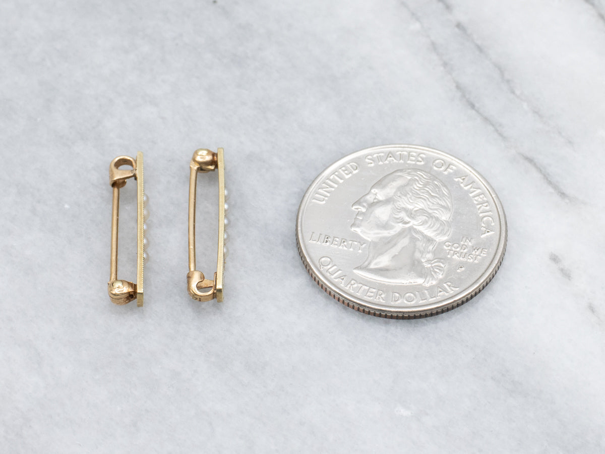 Antique Seed Pearls and White Enamel set of Lingerie Pins