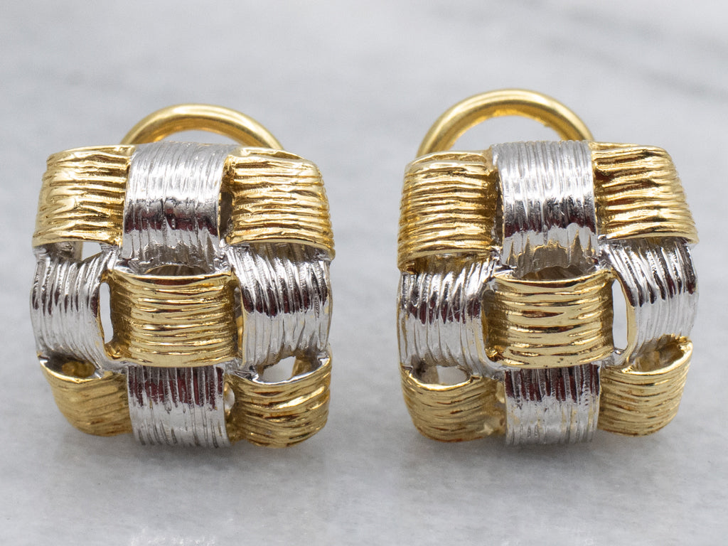 Two-Tone 18-Karat Italian Gold Woven Stud Earrings