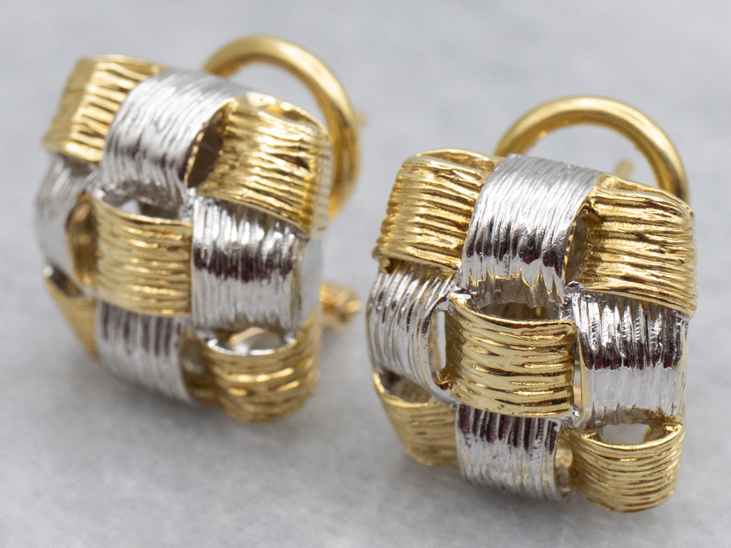 Two-Tone 18-Karat Italian Gold Woven Stud Earrings