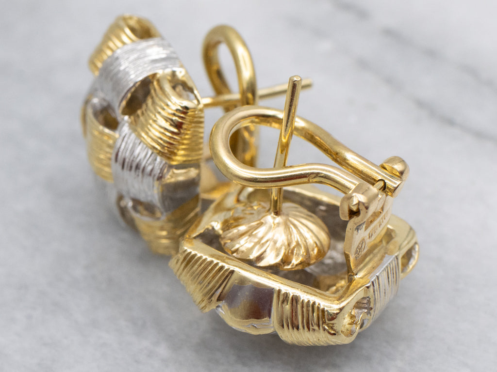 Two-Tone 18-Karat Italian Gold Woven Stud Earrings