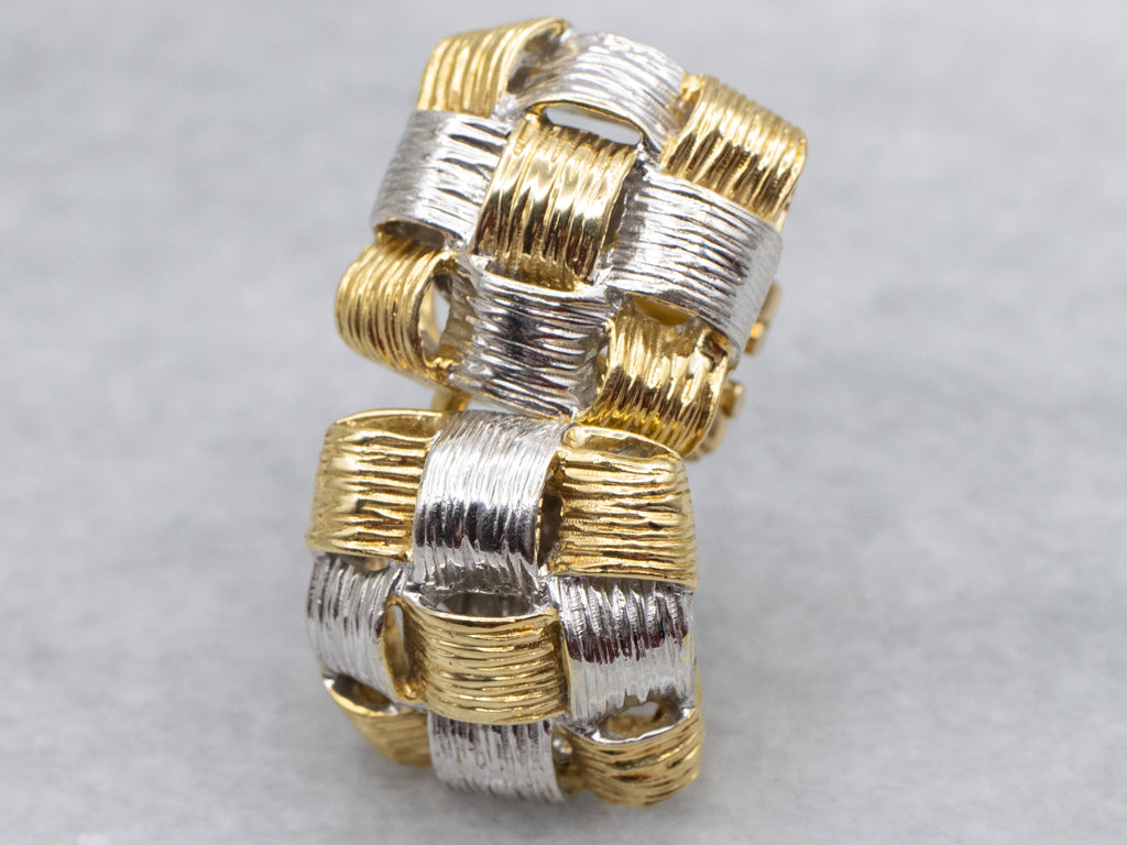 Two-Tone 18-Karat Italian Gold Woven Stud Earrings