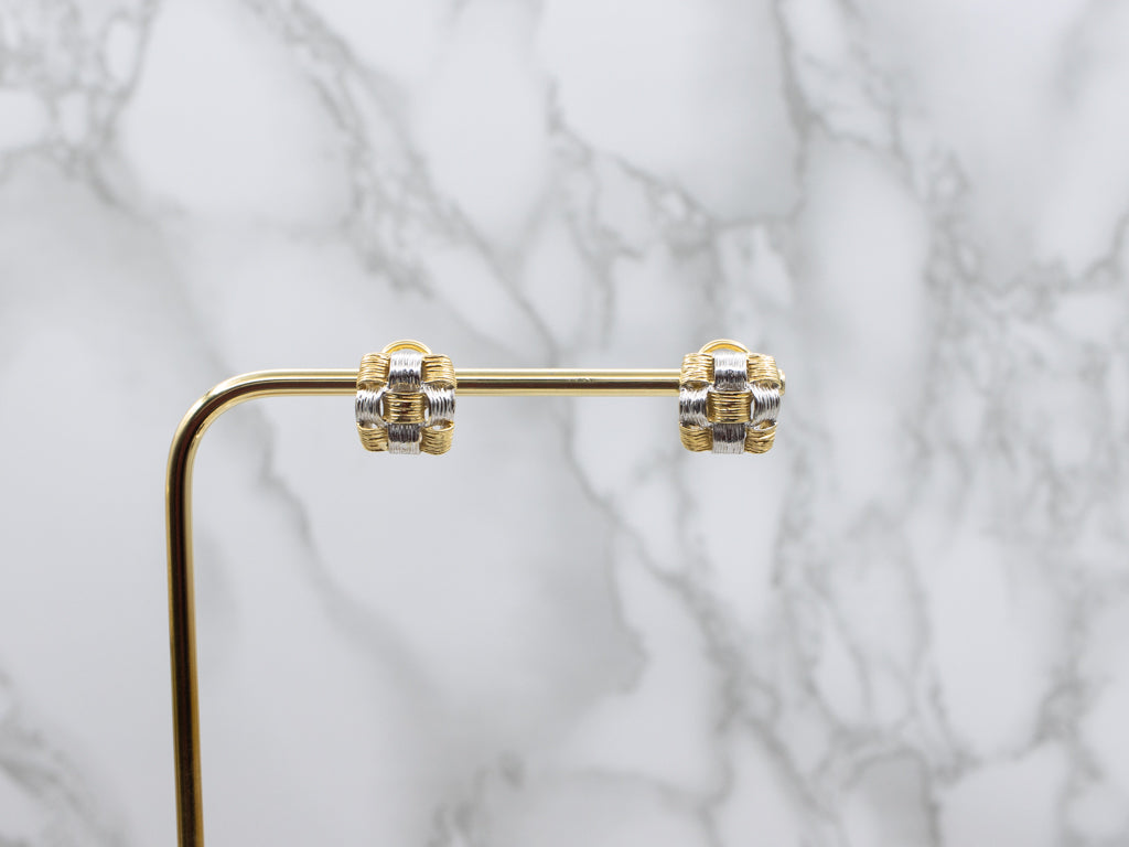 Two-Tone 18-Karat Italian Gold Woven Stud Earrings