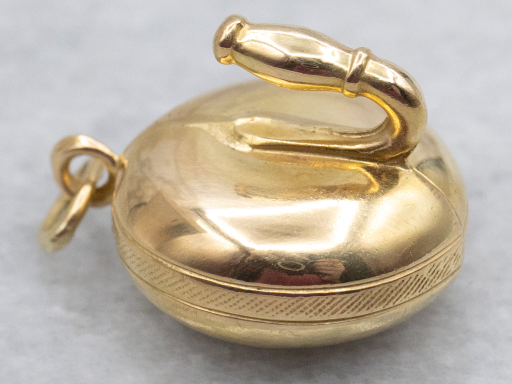 Vintage Yellow Gold Curling Stone Charm Pendant