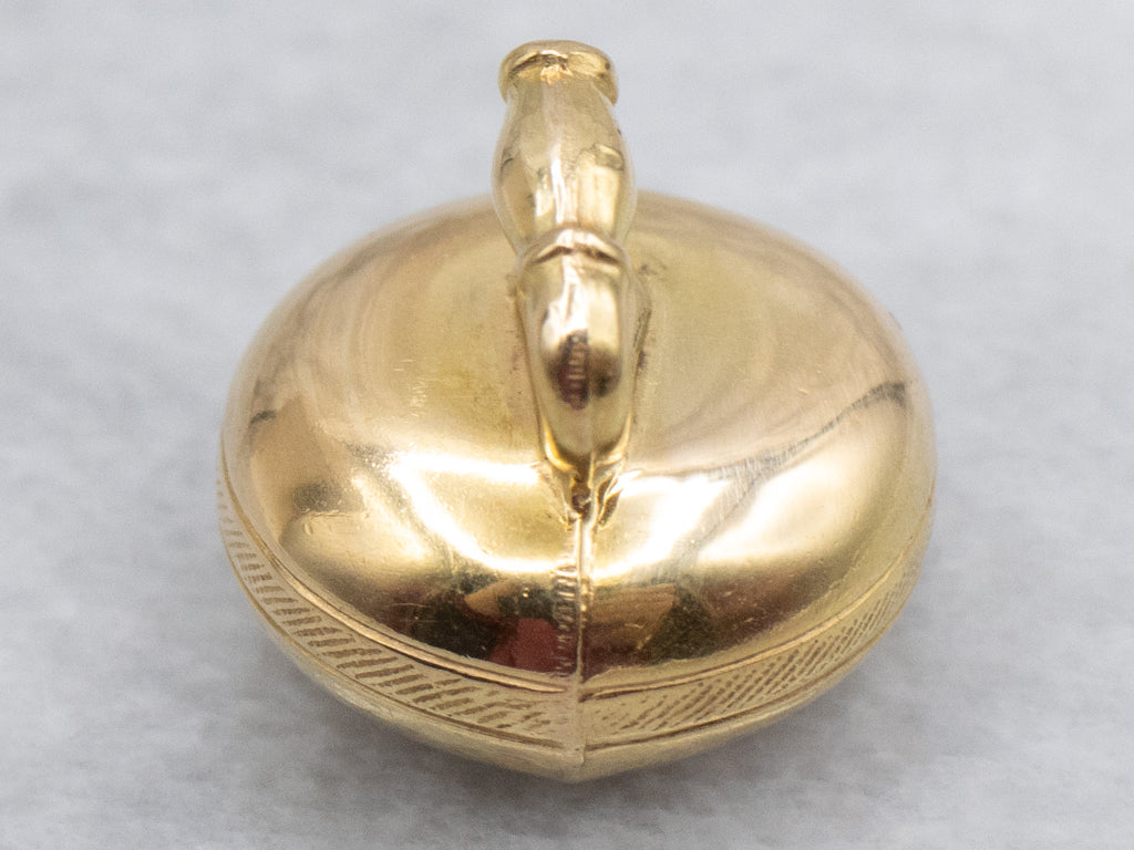 Vintage Yellow Gold Curling Stone Charm Pendant