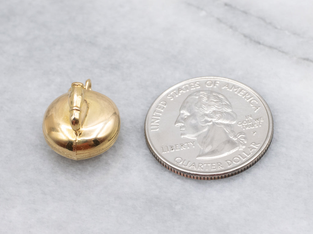 Vintage Yellow Gold Curling Stone Charm Pendant