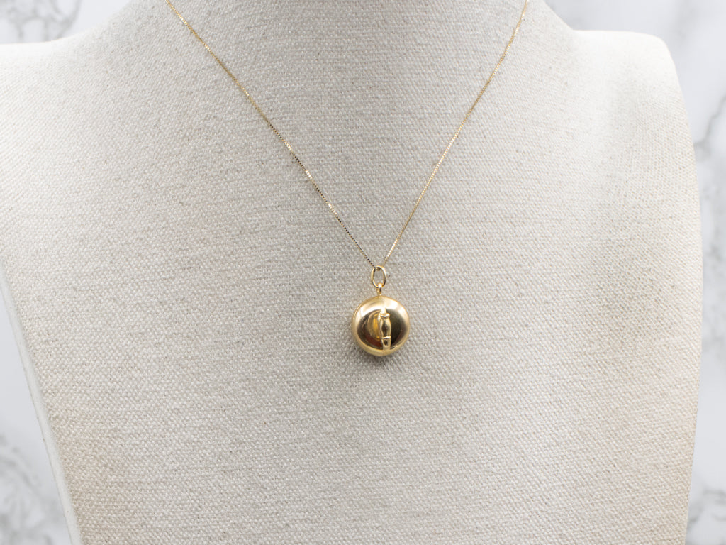 Vintage Yellow Gold Curling Stone Charm Pendant