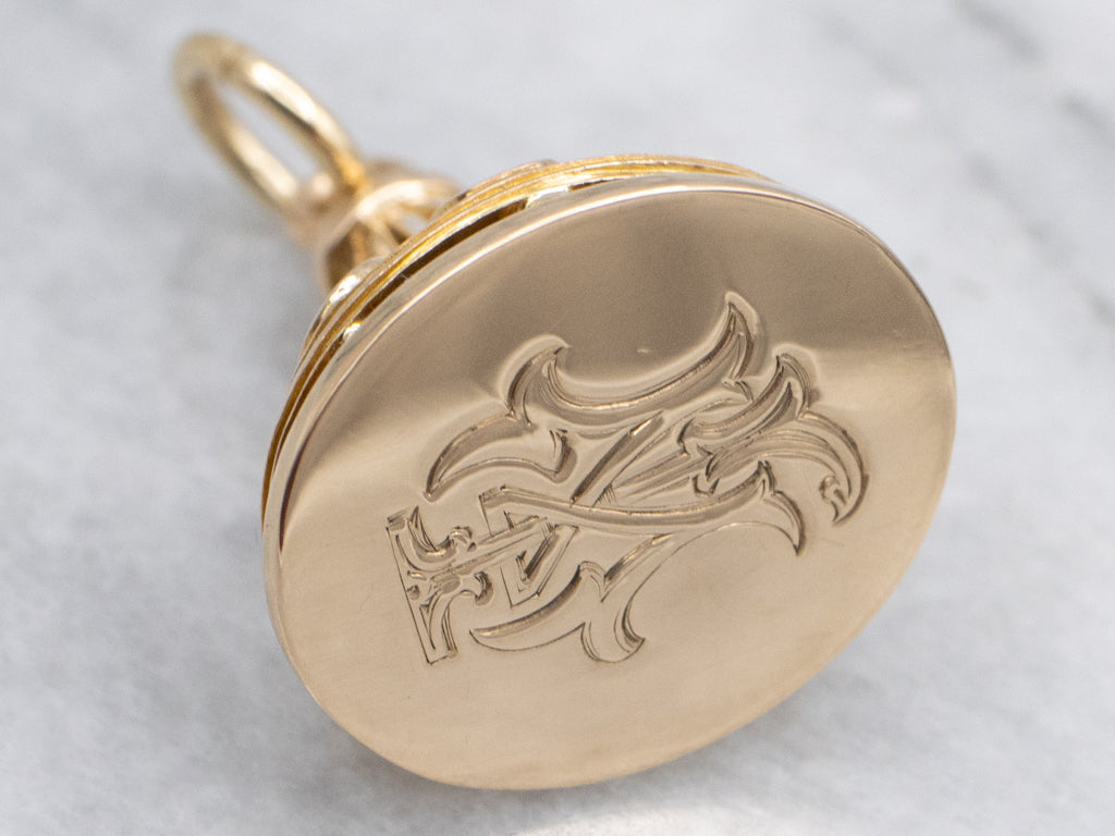 Victorian Gold Engraved Monogram "JW" Fob Pendant