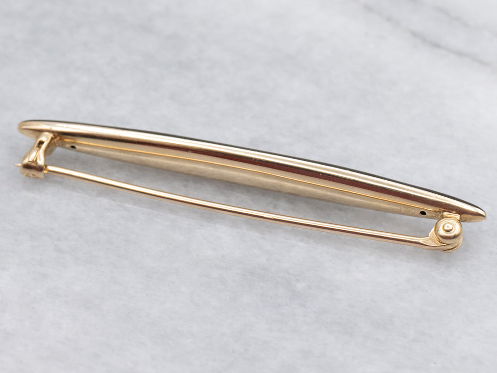 Gothic Black Enamel and Seed Pearl Gold Vintage Bar Pin