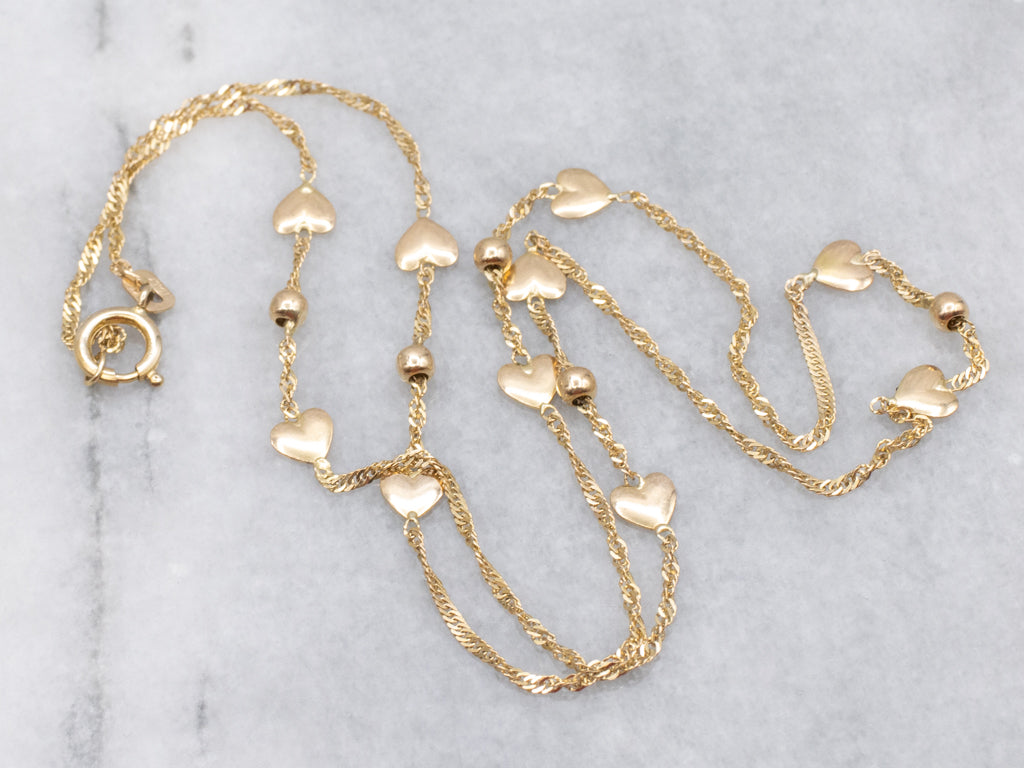 Italian Gold Heart Charm Singapore Station Chain