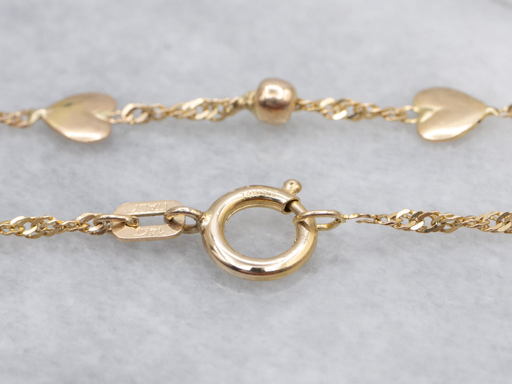 Italian Gold Heart Charm Singapore Station Chain