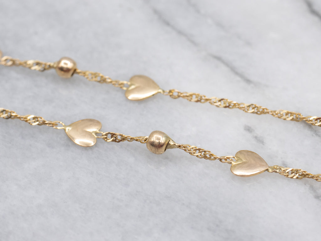 Italian Gold Heart Charm Singapore Station Chain