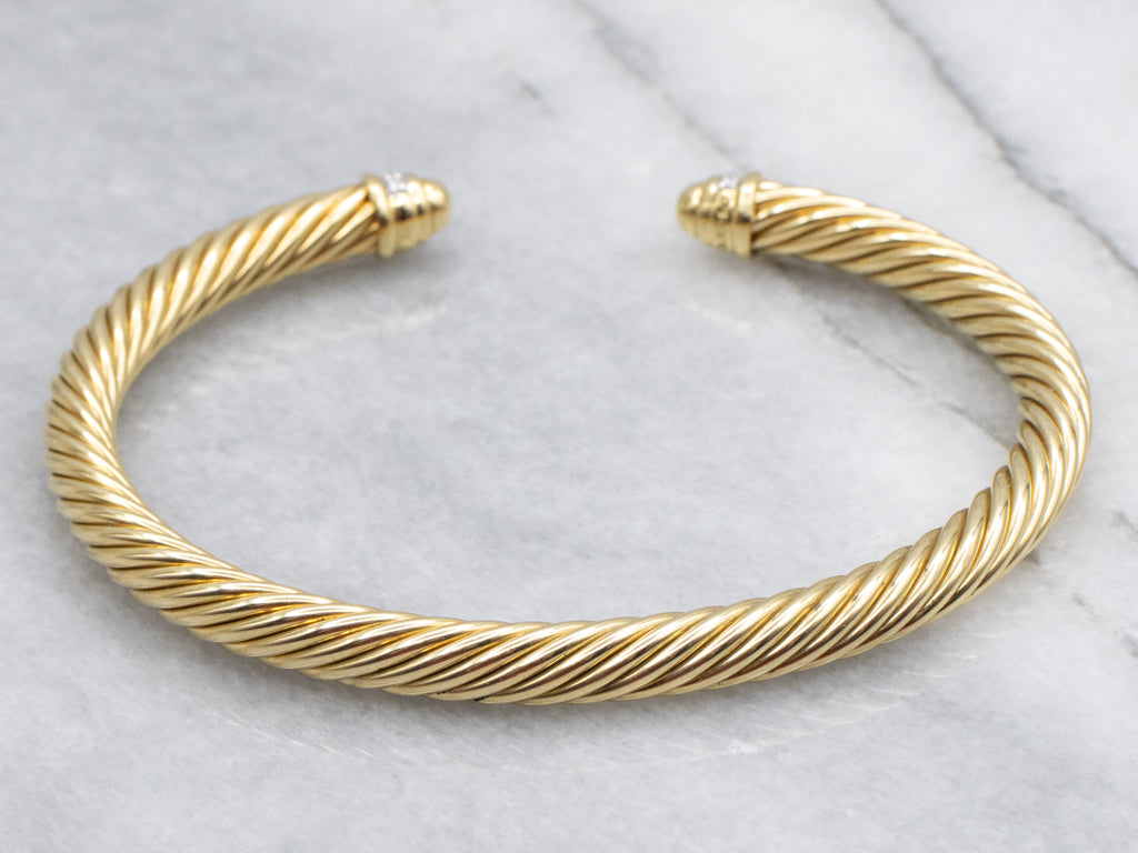 David Yurman Diamond Twisted Yellow Gold Cuff Bracelet