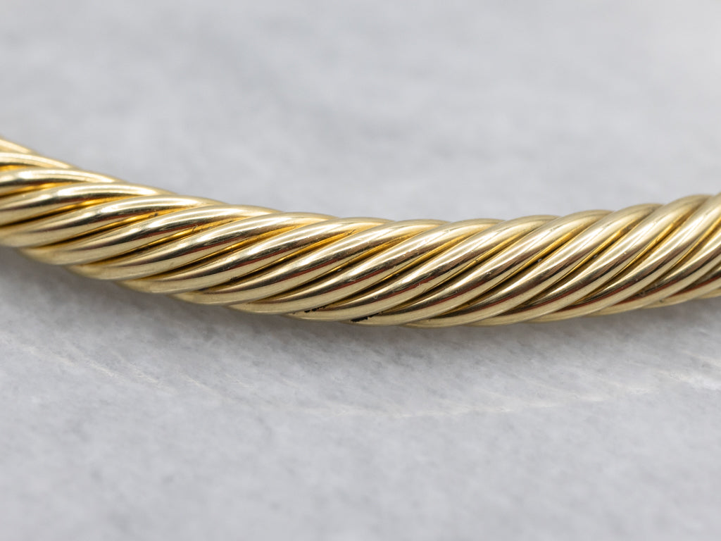 David Yurman Diamond Twisted Yellow Gold Cuff Bracelet