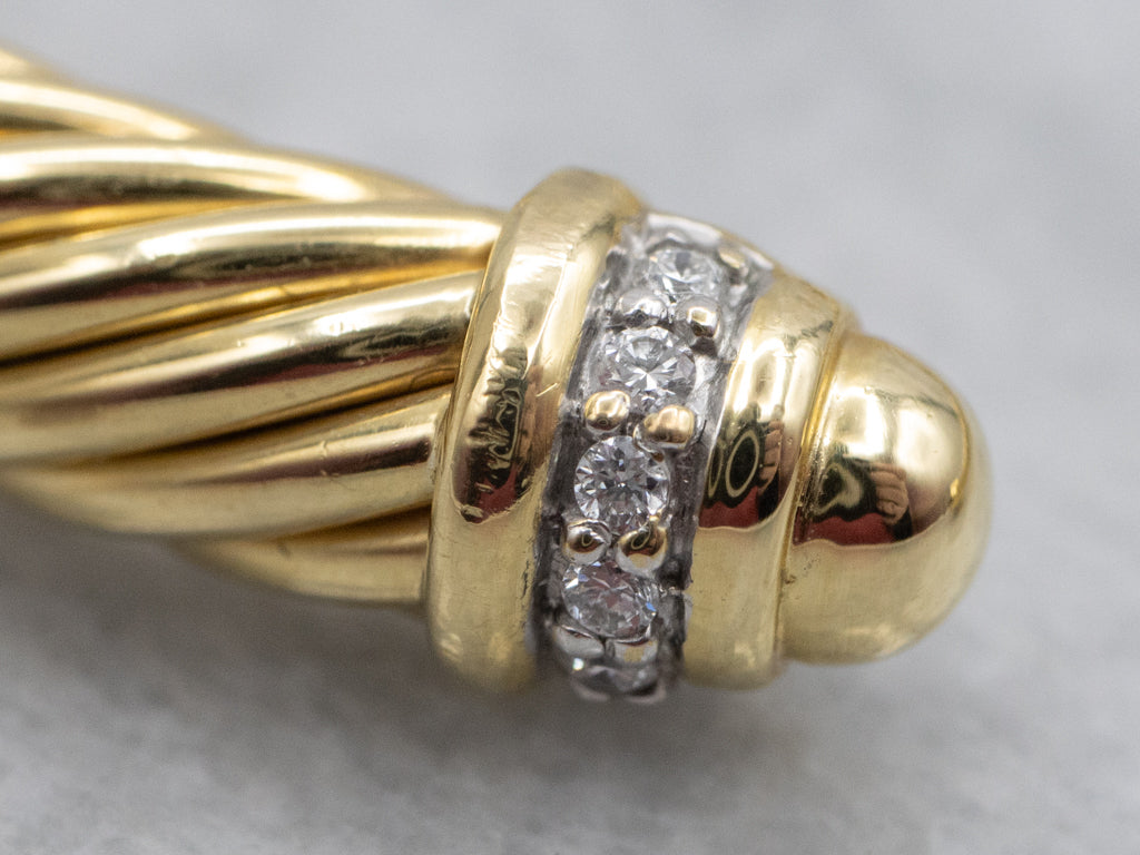 David Yurman Diamond Twisted Yellow Gold Cuff Bracelet