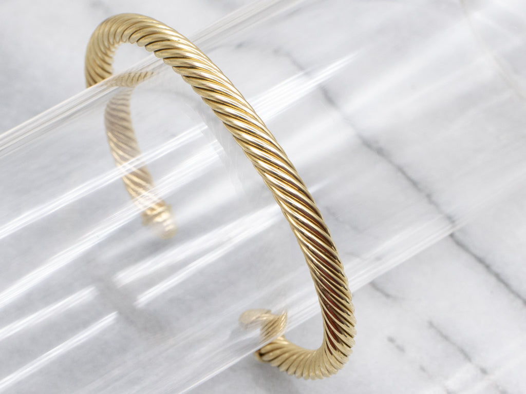 David Yurman Diamond Twisted Yellow Gold Cuff Bracelet