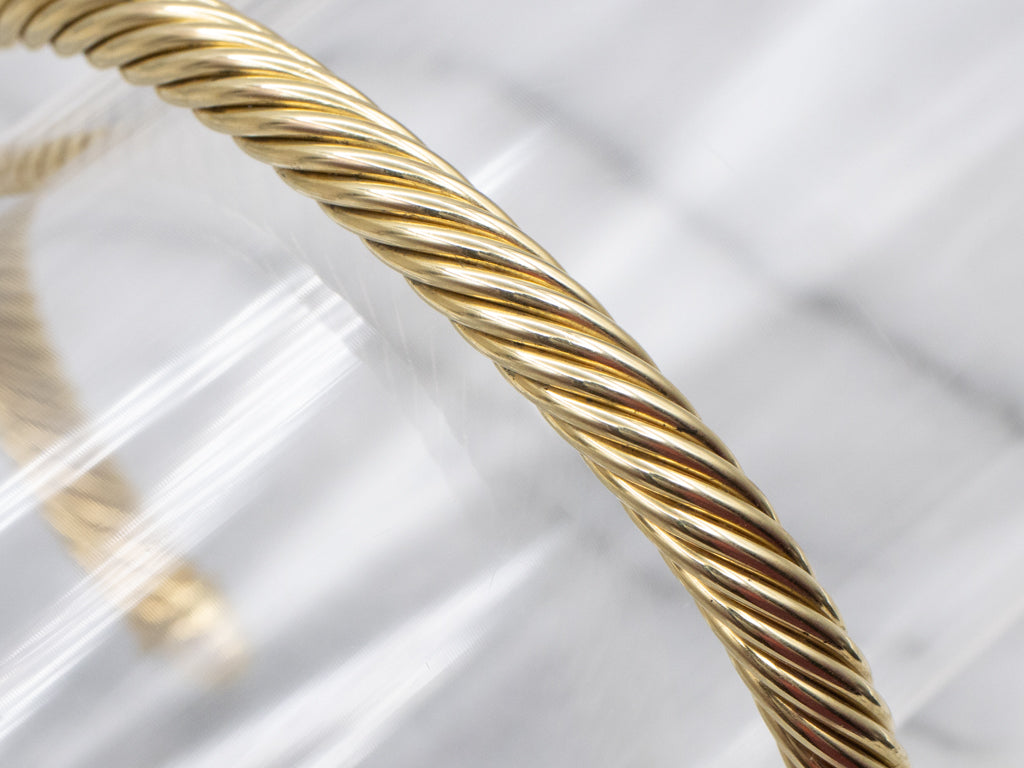 David Yurman Diamond Twisted Yellow Gold Cuff Bracelet
