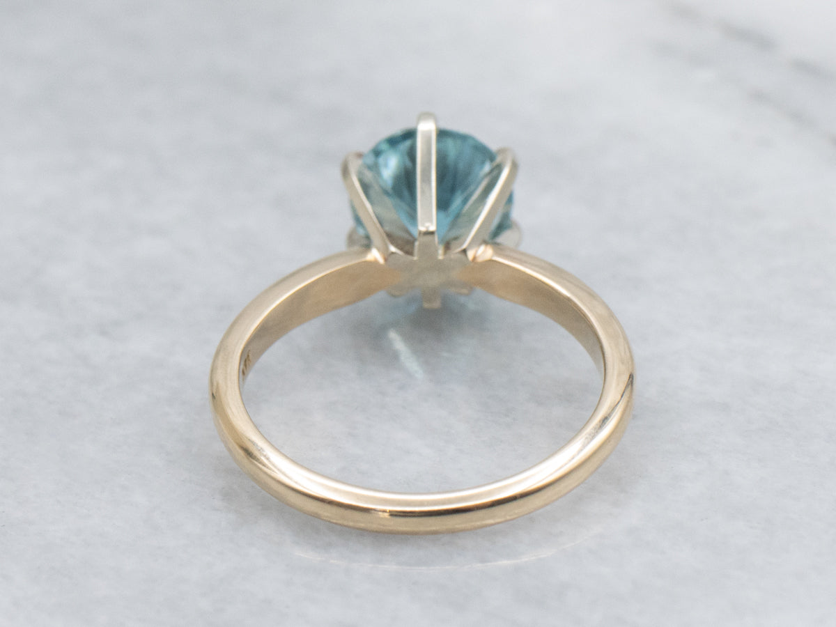 Round-Cut Blue Zircon Two-Tone Solitaire Ring
