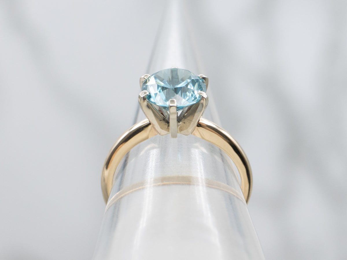 Round-Cut Blue Zircon Two-Tone Solitaire Ring