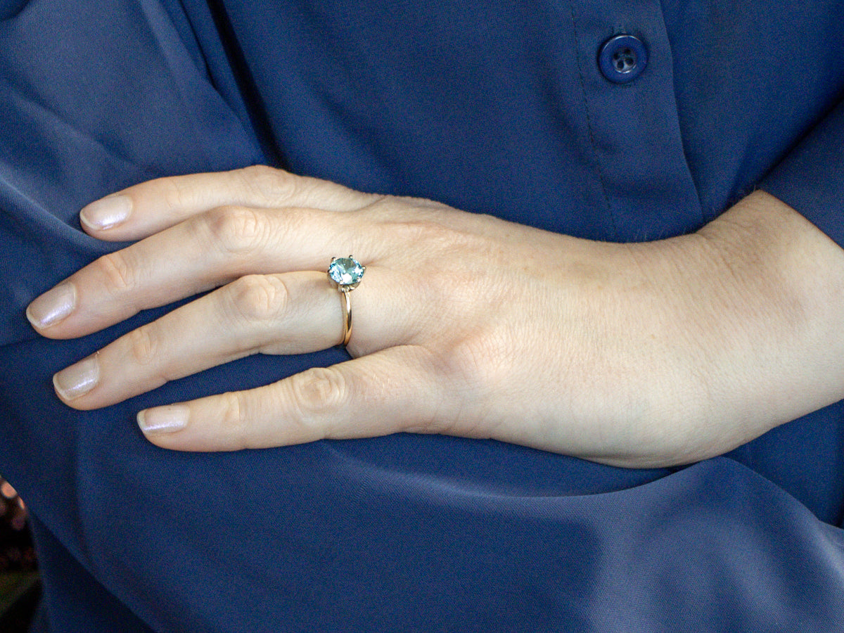 Round-Cut Blue Zircon Two-Tone Solitaire Ring