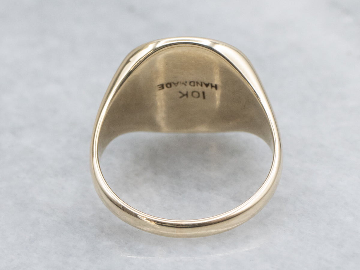 Vintage Gold Square-Top Signet Ring with Greek Key Pattern