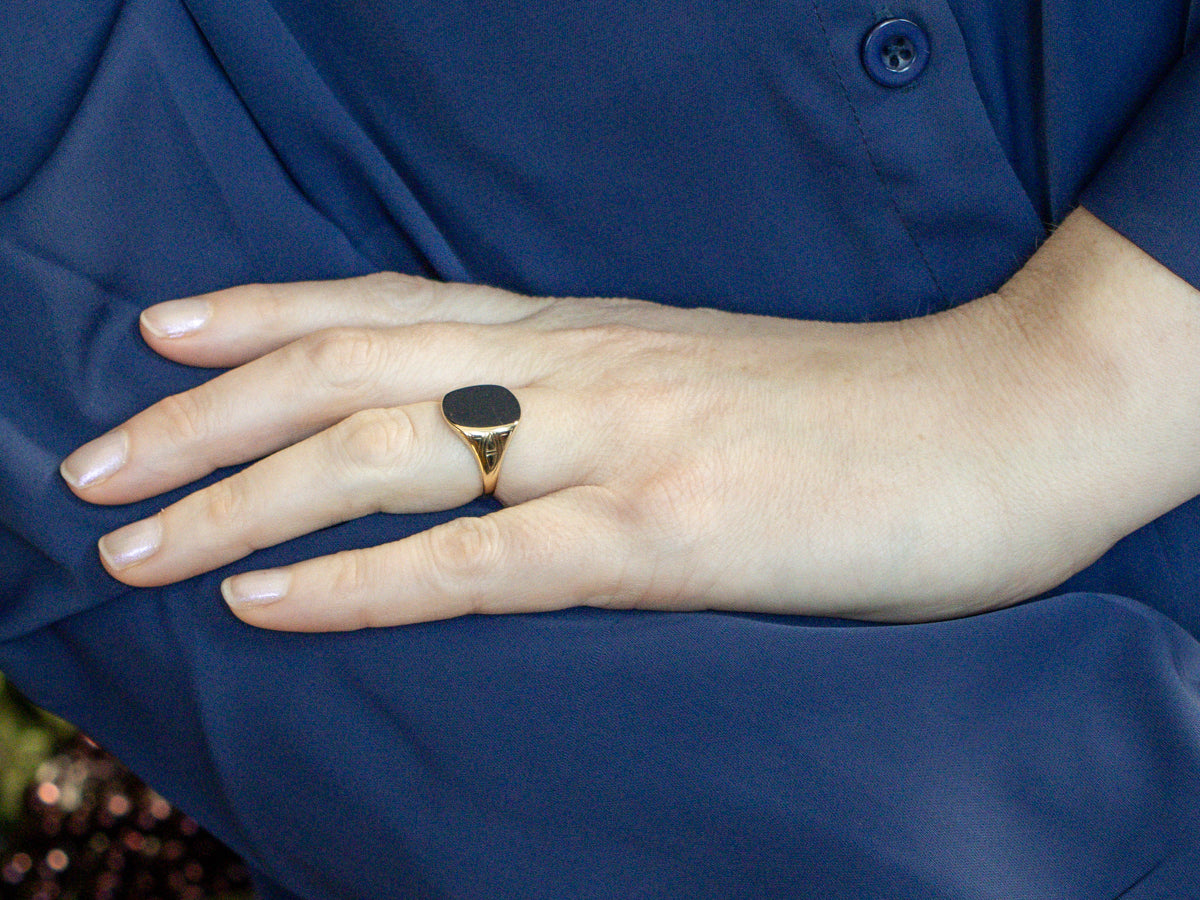 Vintage Gold Square-Top Signet Ring with Greek Key Pattern