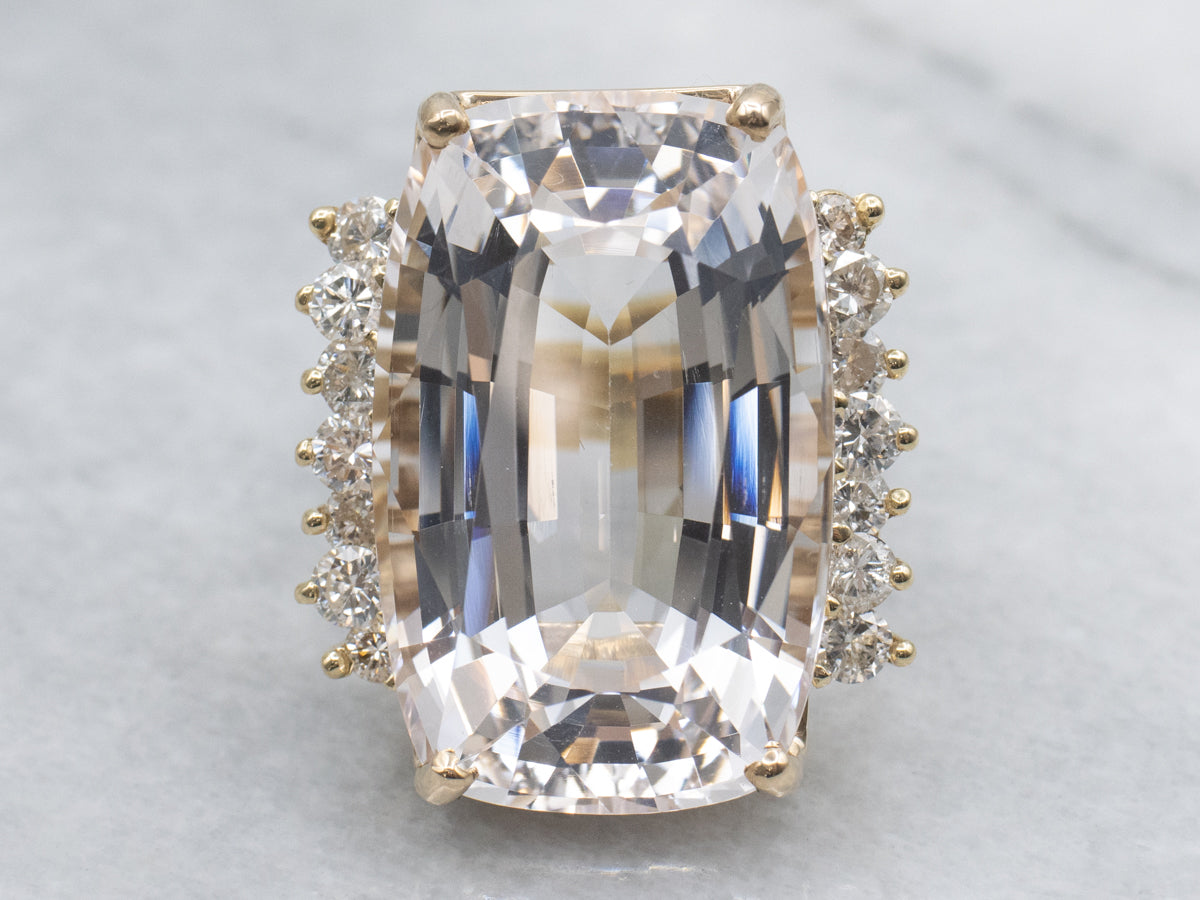 Bold Cushion-Cut Danburite and Diamond Gold Cocktail Ring