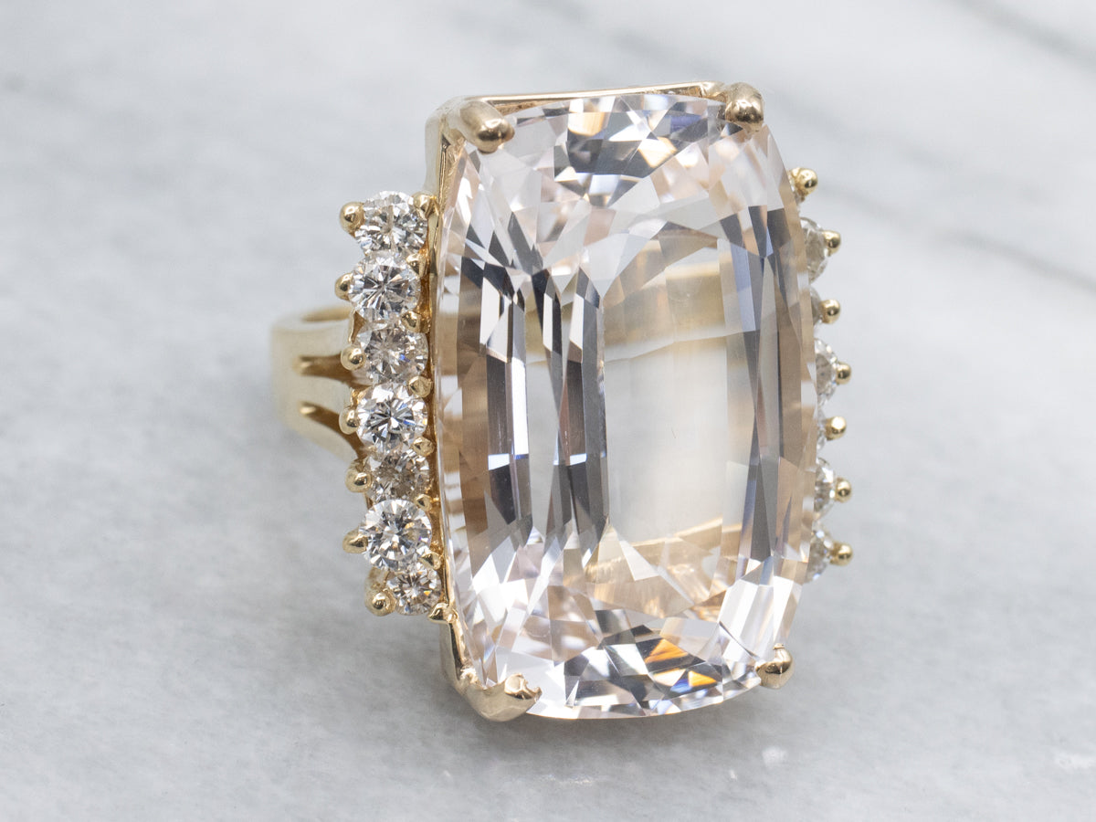 Bold Cushion-Cut Danburite and Diamond Gold Cocktail Ring