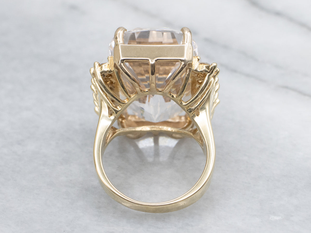 Bold Cushion-Cut Danburite and Diamond Gold Cocktail Ring