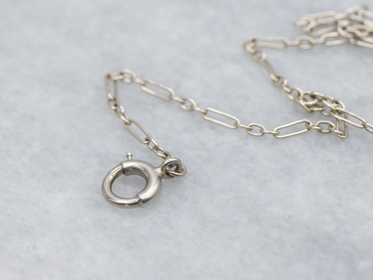 Long Elongated Oval and Rolo Link White Gold Lariat Chain