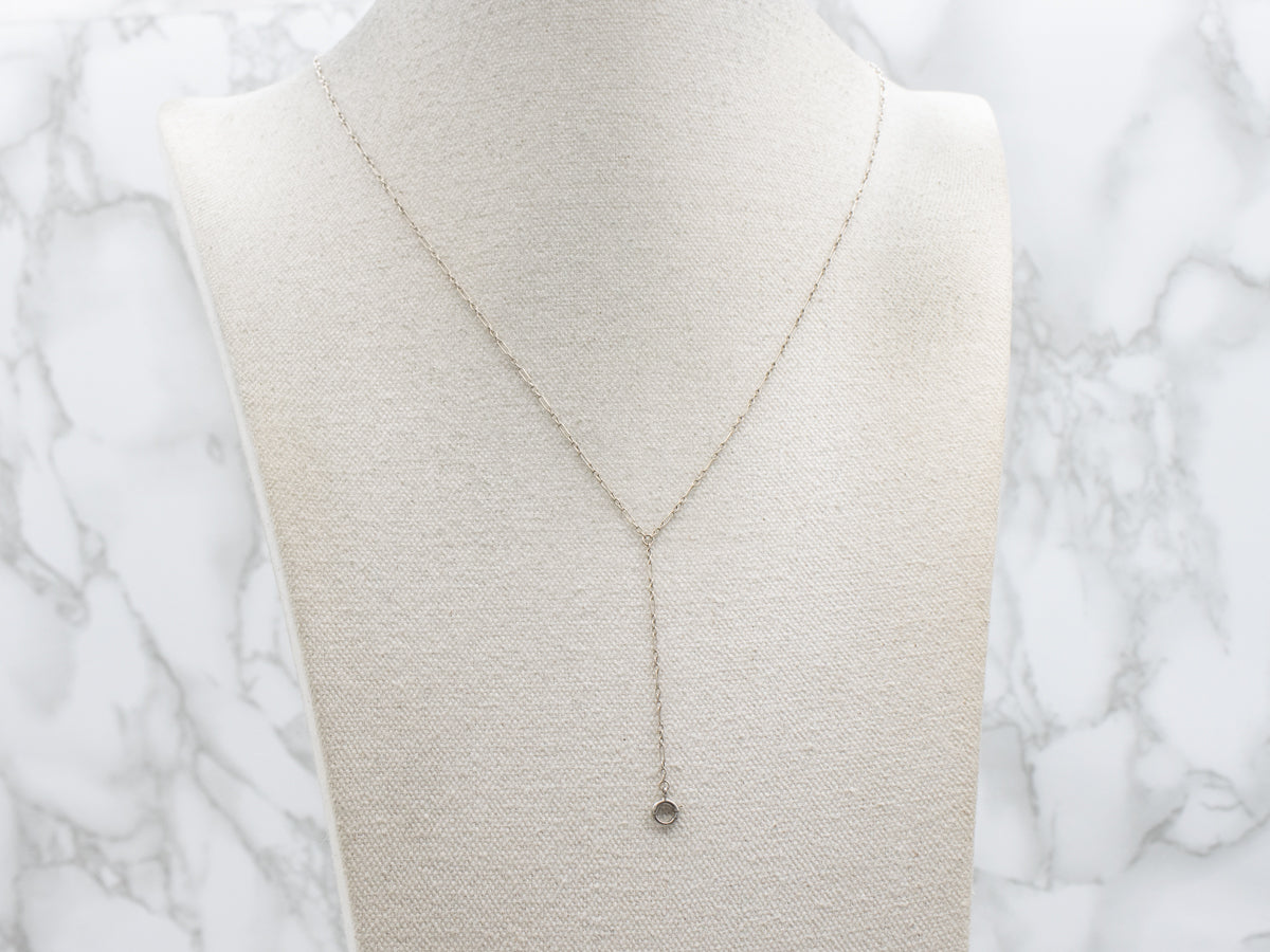 Long Elongated Oval and Rolo Link White Gold Lariat Chain