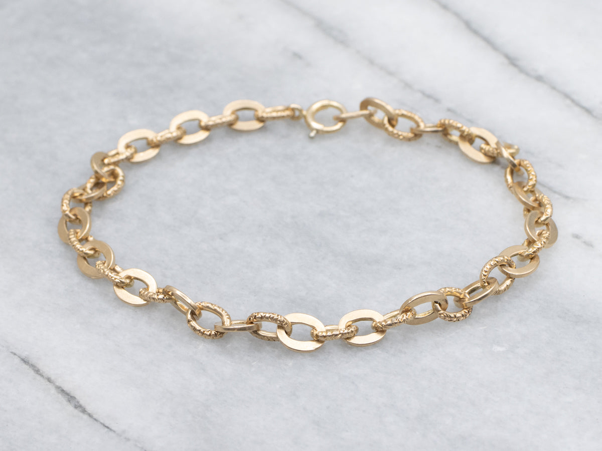 Flat and Textured Gold Oval-Link Bracelet