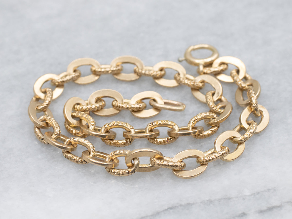 Flat and Textured Gold Oval-Link Bracelet