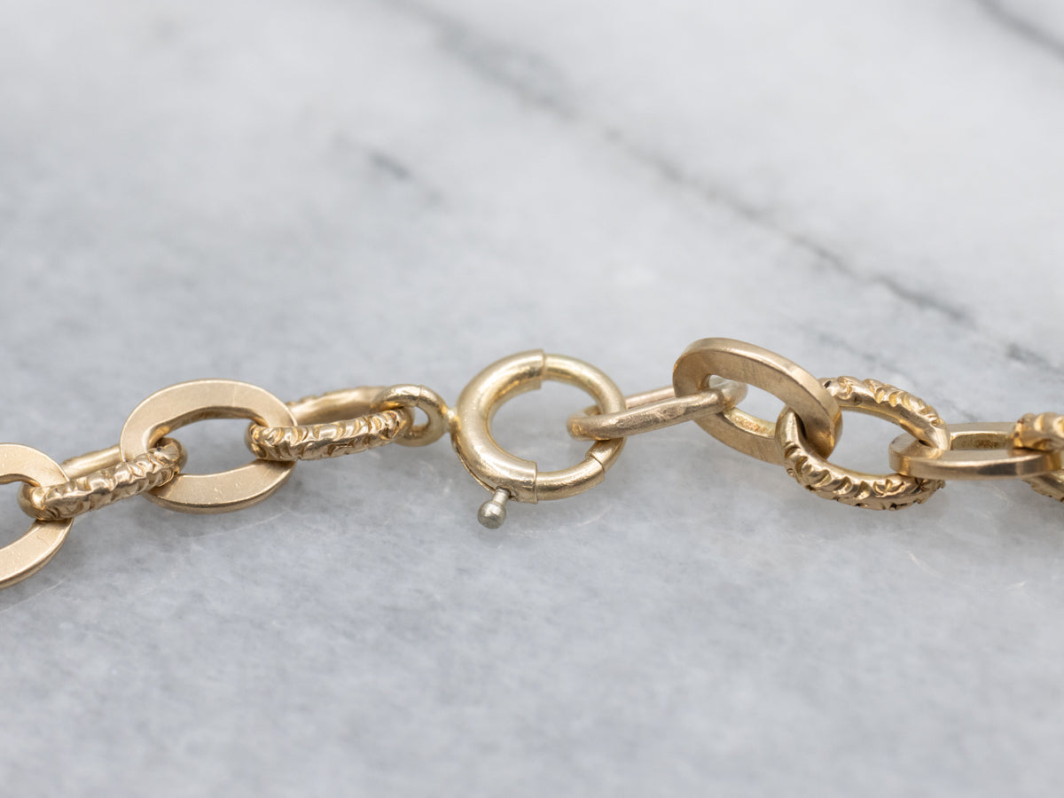 Flat and Textured Gold Oval-Link Bracelet