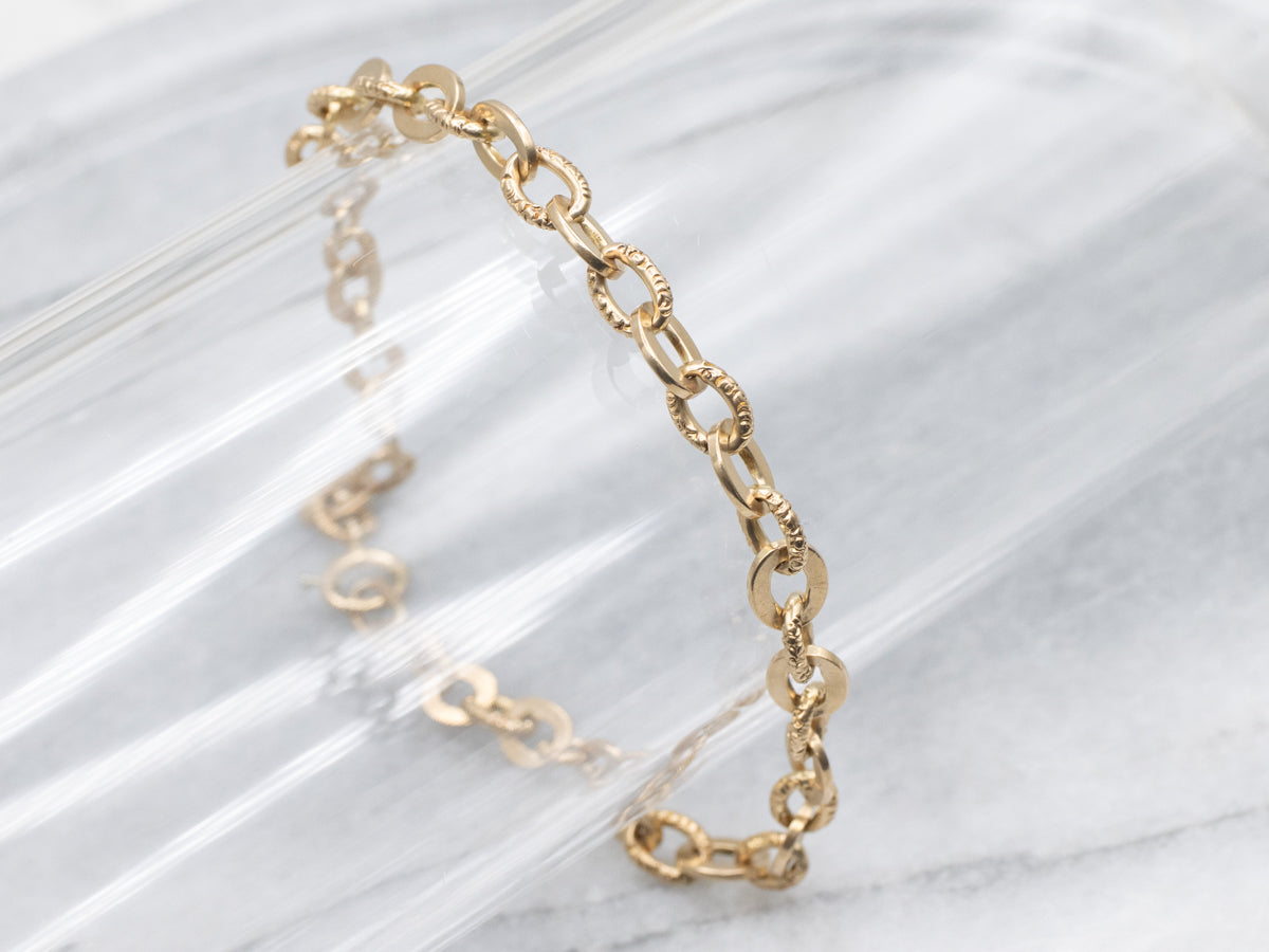 Flat and Textured Gold Oval-Link Bracelet
