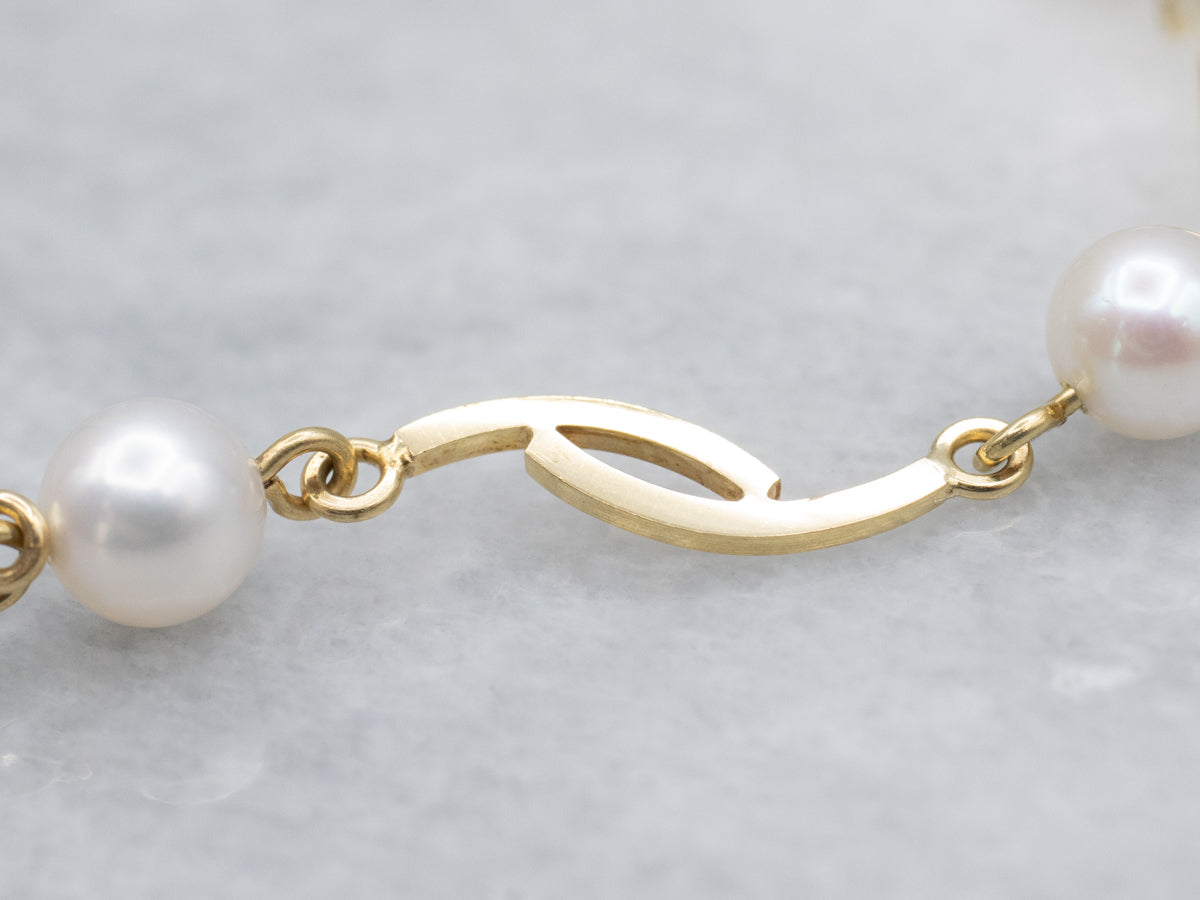 Saltwater Pearl Yellow Gold Curved Link Bracelet