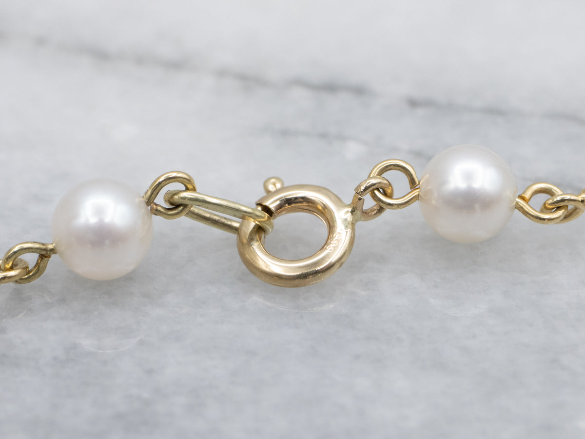 Saltwater Pearl Yellow Gold Curved Link Bracelet
