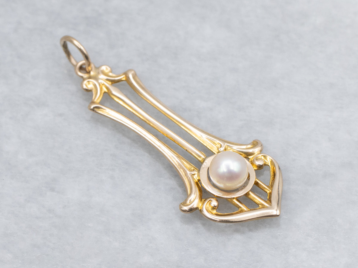Art Deco Yellow Gold and Pearl Lavalier Pendant