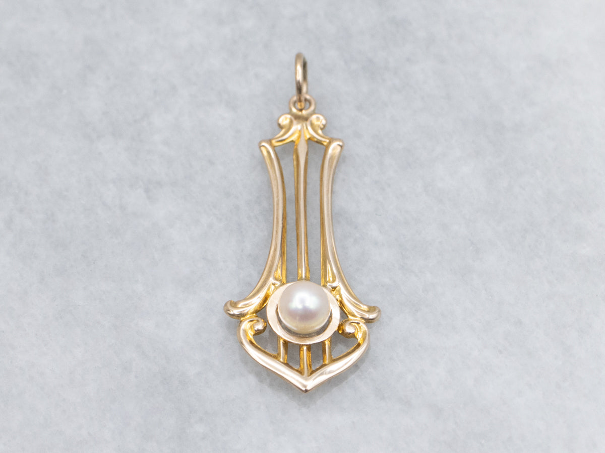 Art Deco Yellow Gold and Pearl Lavalier Pendant