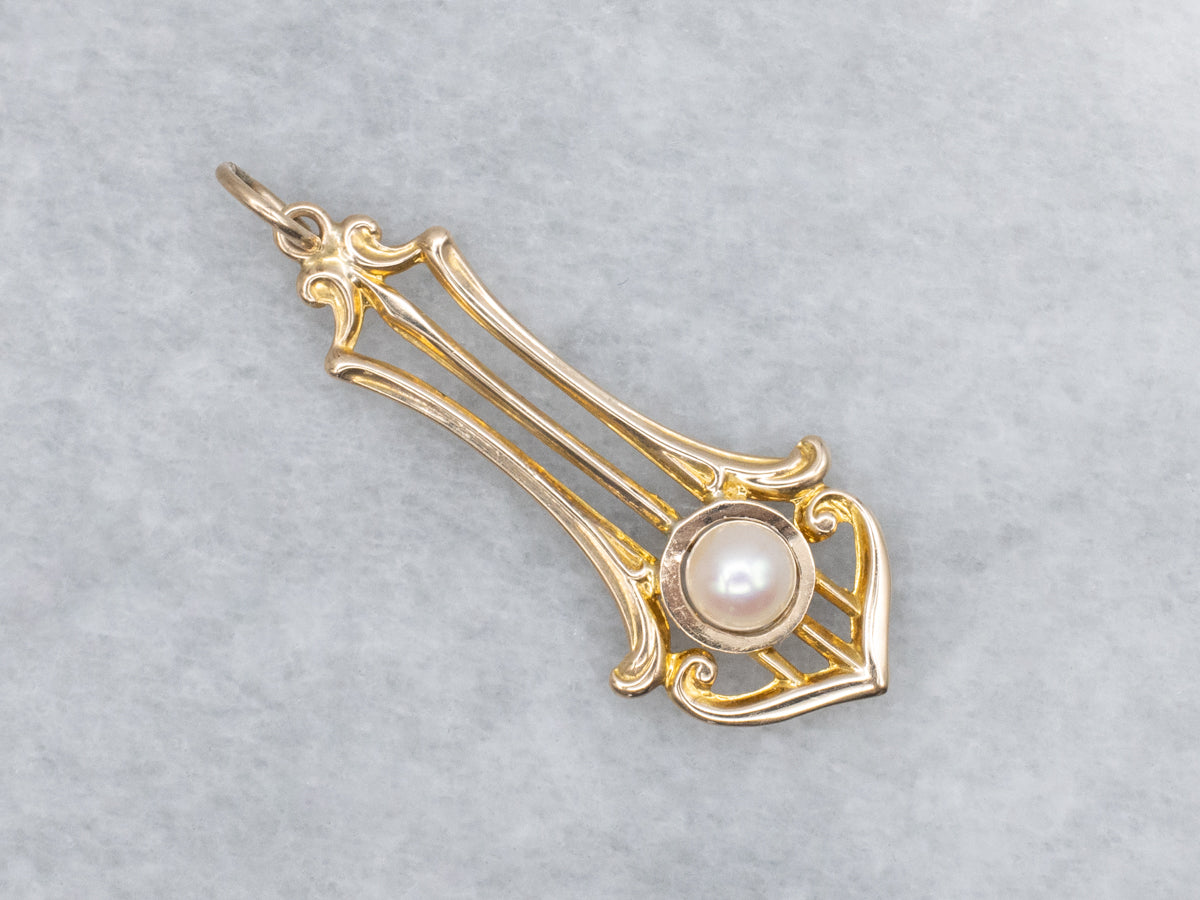 Art Deco Yellow Gold and Pearl Lavalier Pendant