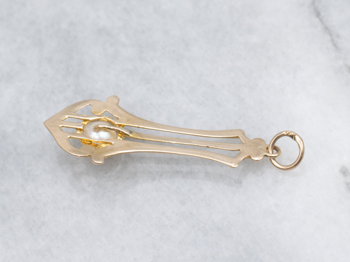 Art Deco Yellow Gold and Pearl Lavalier Pendant