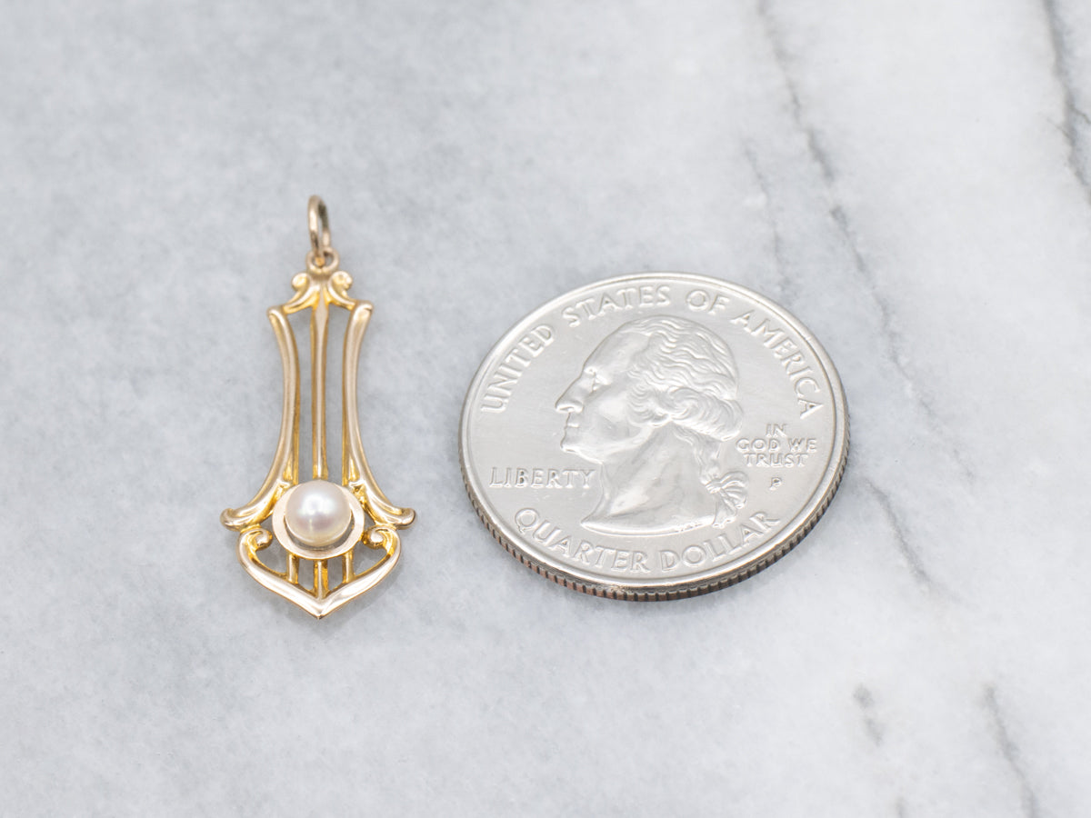 Art Deco Yellow Gold and Pearl Lavalier Pendant