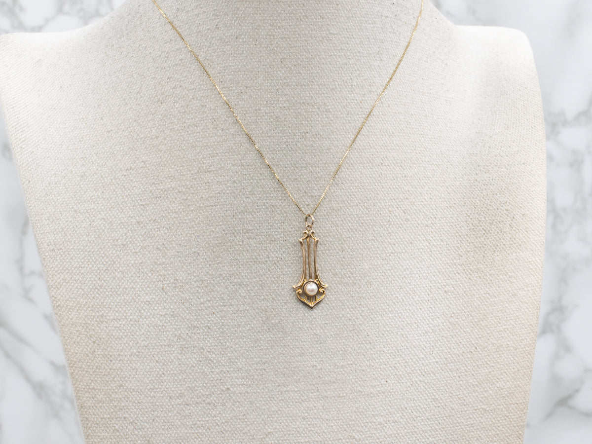Art Deco Yellow Gold and Pearl Lavalier Pendant