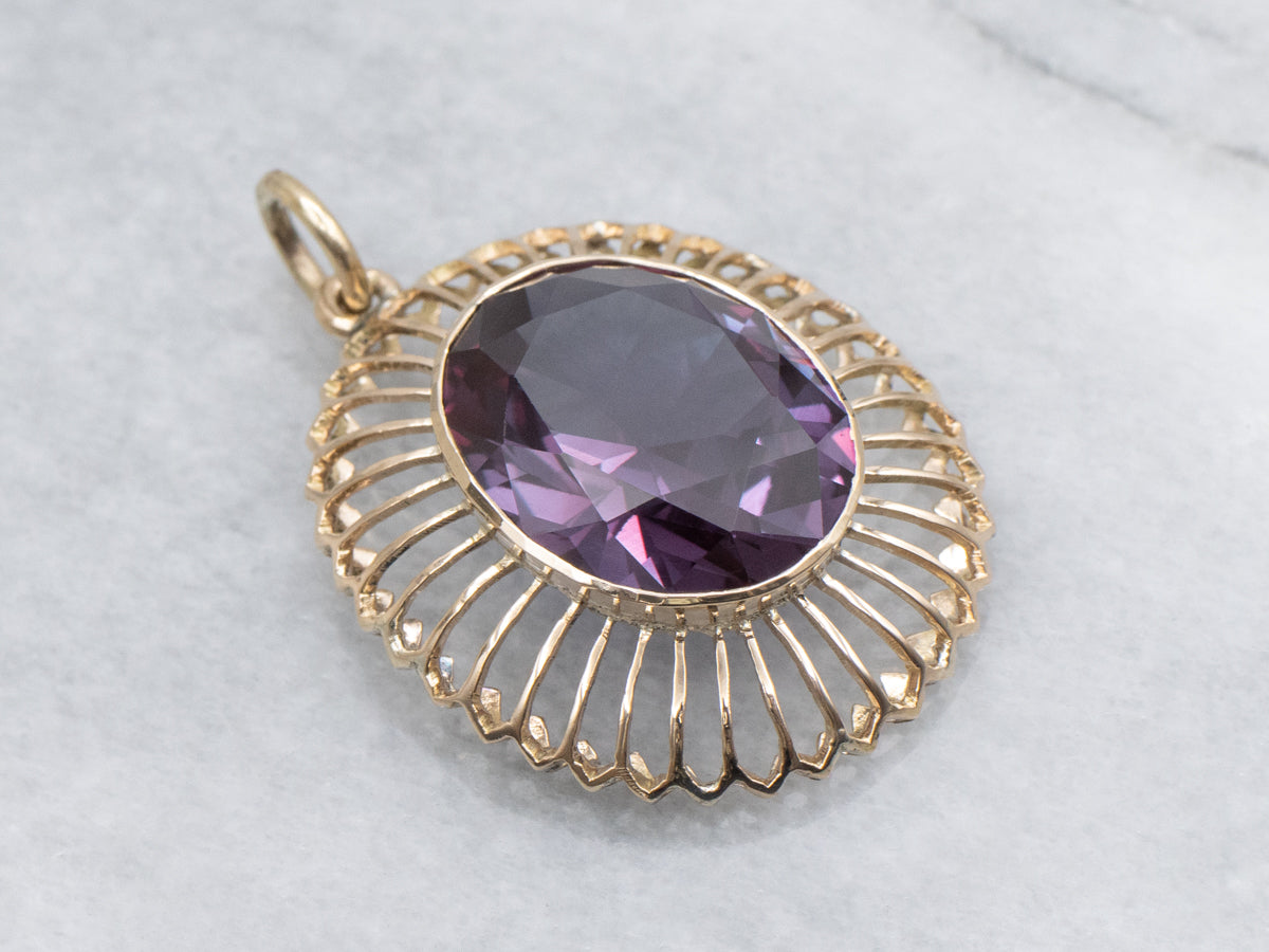 Bezel-Set Synthetic Alexandrite Gold Cocktail Pendant