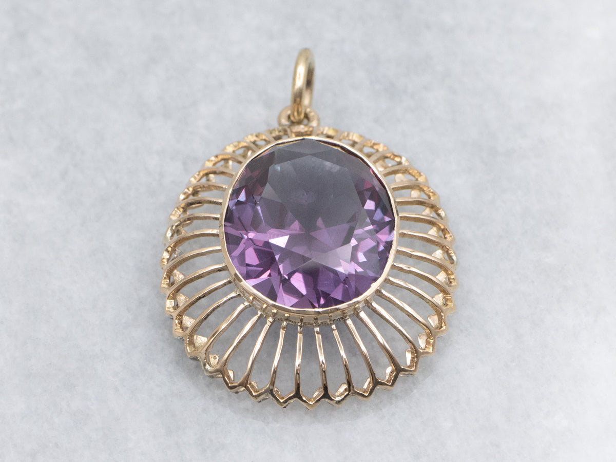 Bezel-Set Synthetic Alexandrite Gold Cocktail Pendant