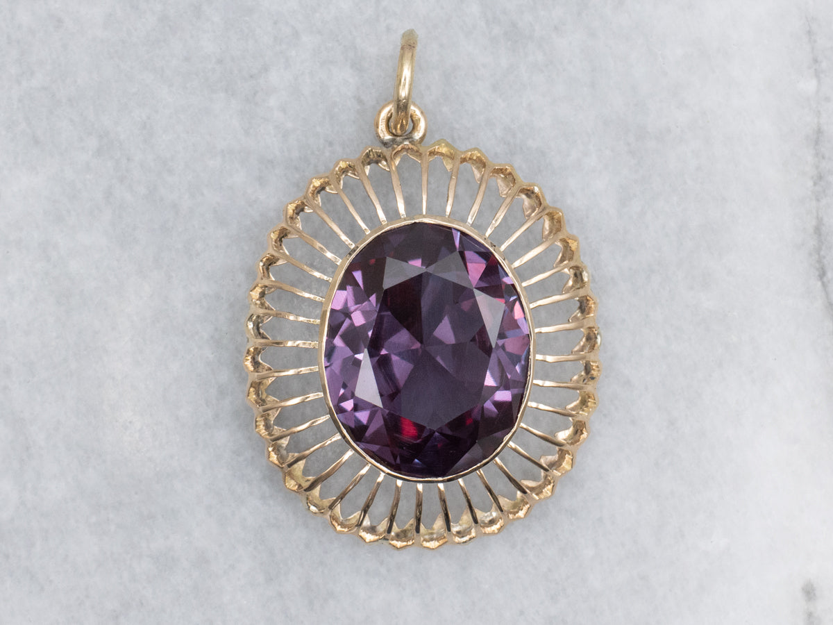 Bezel-Set Synthetic Alexandrite Gold Cocktail Pendant