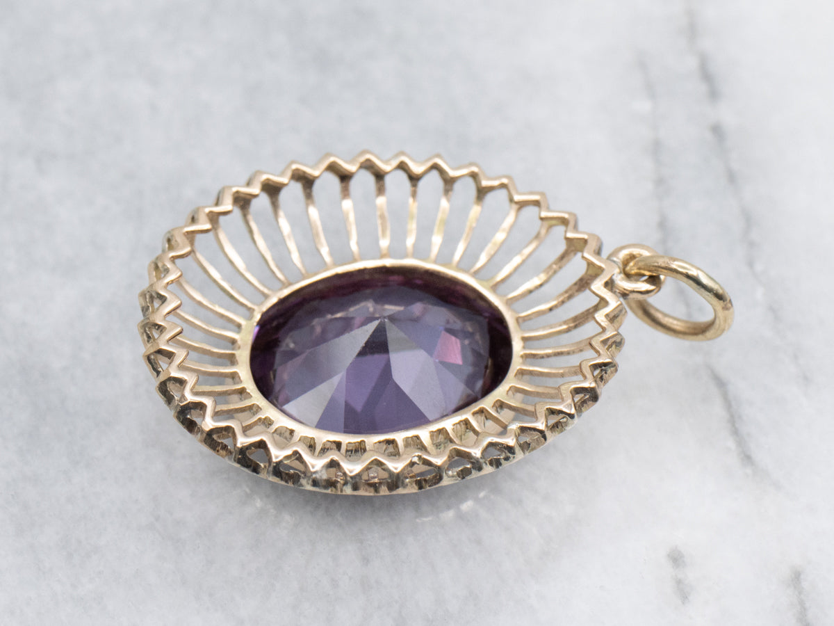 Bezel-Set Synthetic Alexandrite Gold Cocktail Pendant
